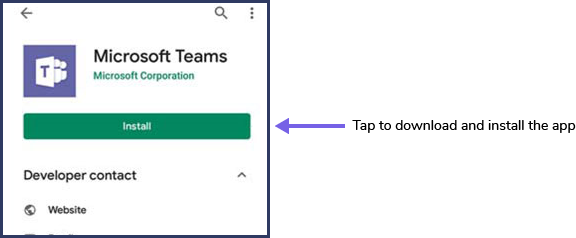 Screenshot shows Microsoft Teams app in the Google Play Store