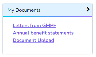 My Pension tile listing letters from GMPF, annual benefit statements, and document upload.