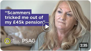 Image of a woman talking about pension scams